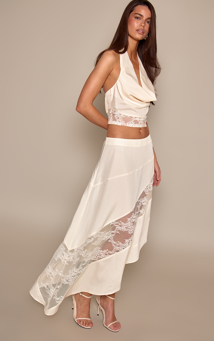 Butter Yellow Contrast Lace Halter Neck Top image 3