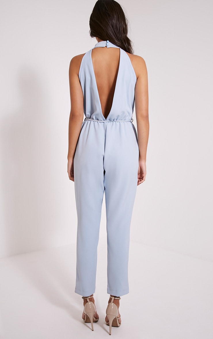 Jeena Powder Blue Cut Out Detail Jumpsuit PrettyLittleThing