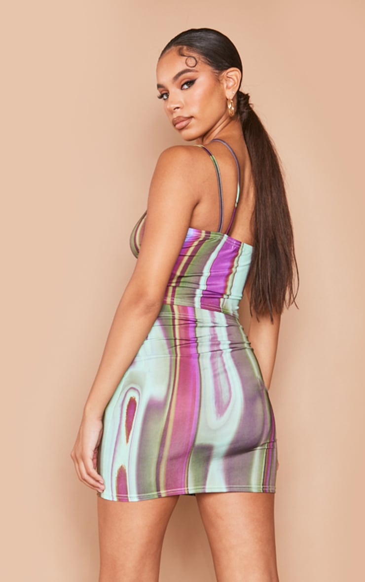 Multi Abstract Print Slinky Asymmetric Strap Detail Crop Top image 2