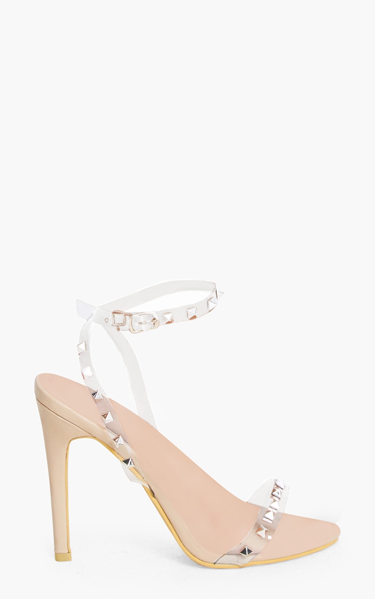 Nude Clear Strap Studded Strappy Heels PrettyLittleThing USA