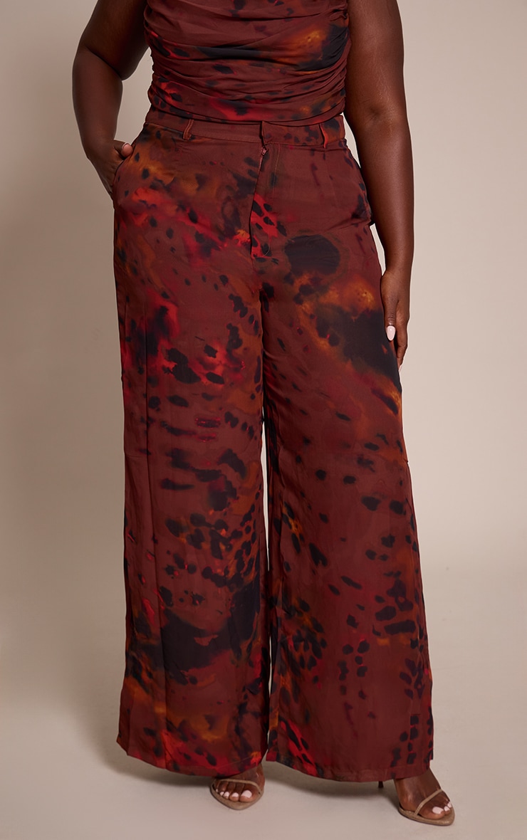 Plus Brown Printed Chiffon High Waisted Wide Leg Pants image 2