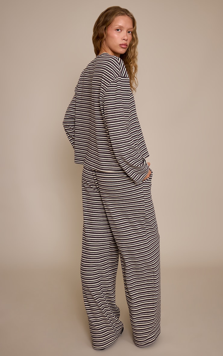 Grey Striped Soft Fleece Straight Leg Track Pants image 3