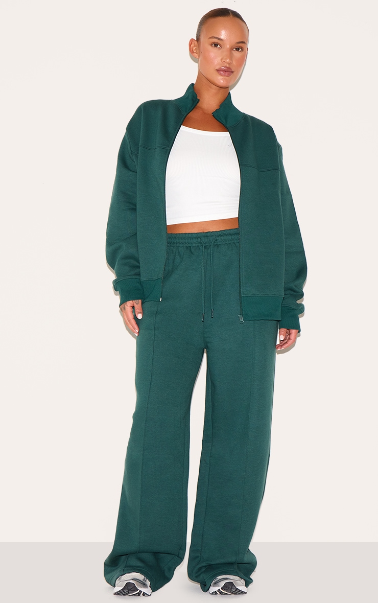 Plus Forest Green Mid Rise Seam Detail Straight Leg Sweatpants image 1