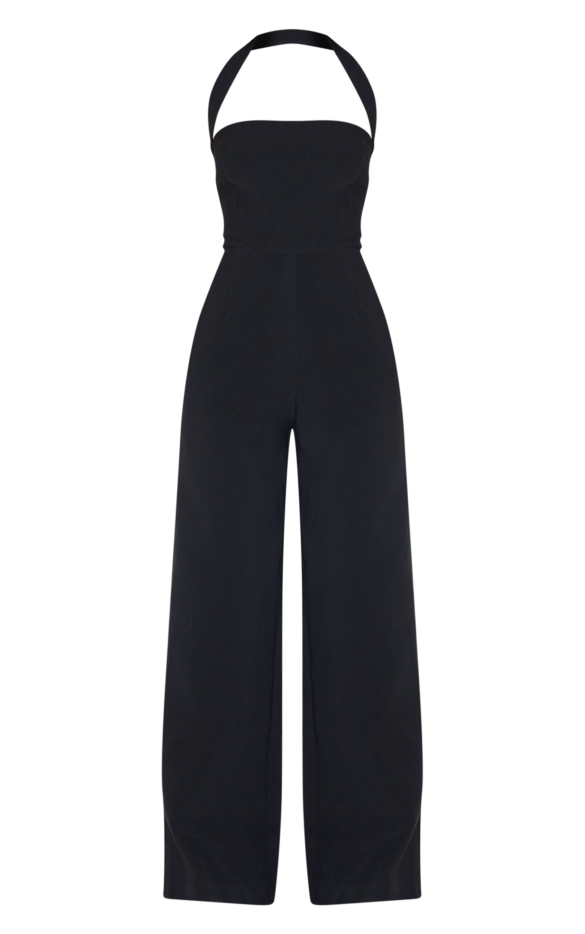 Black Premium Woven Halterneck Straight Leg Jumpsuit image 5