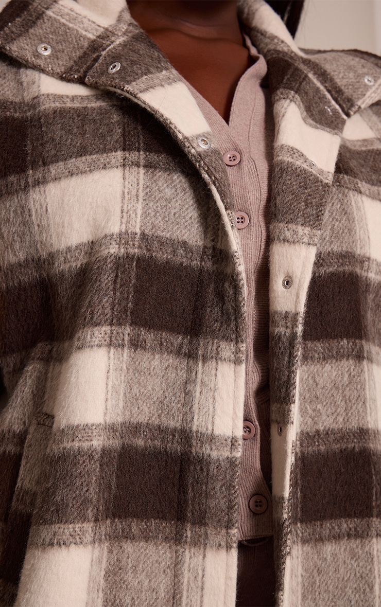 Plus Brown Checked Structured Double Breasted Wool Look Maxi Coat image 4