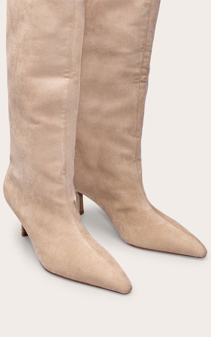 Stone Faux Suede Kitten Heeled Knee High Boot image 5