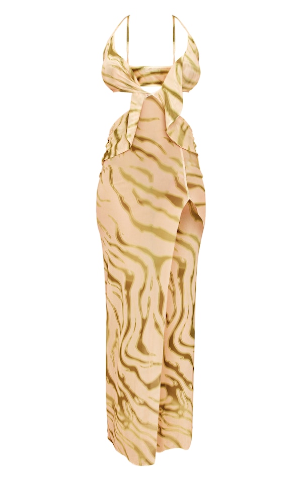 Shape Green Zebra Printed Mesh Knot Cut Out Maxi Dress