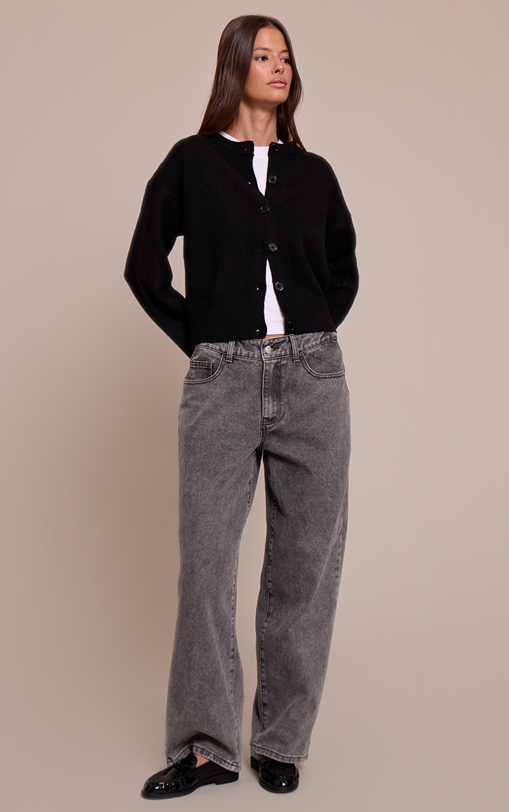 Black Crew Neck Knit Cardigan image 3