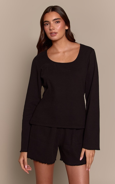 Black Ribbed Slouchy Pyjama Shorts