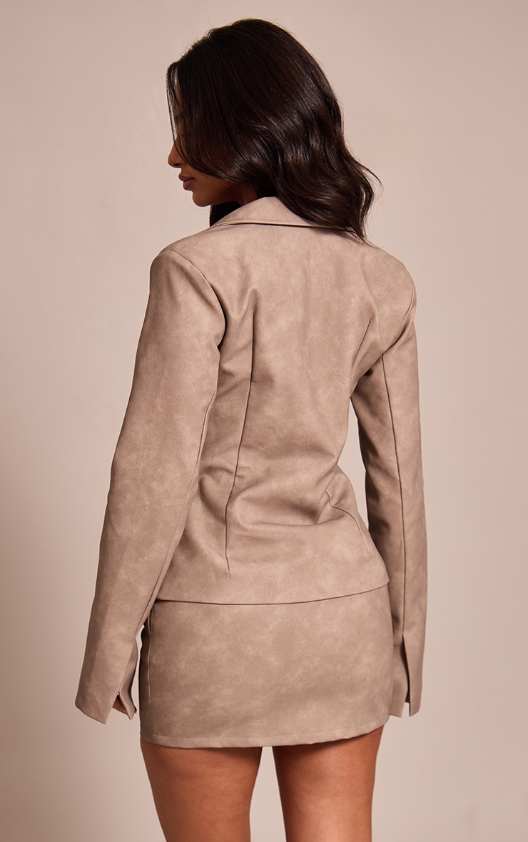 Petite Taupe Double Lapel Faux Leather Blazer  image 2