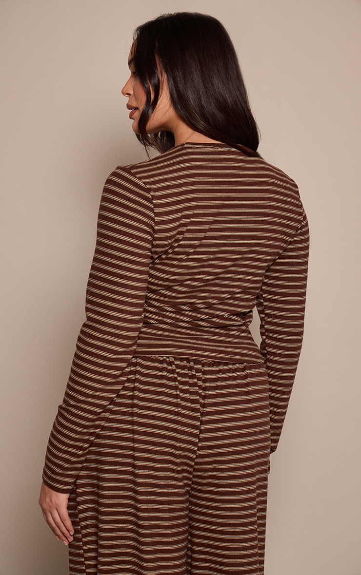 Plus Chocolate Striped Soft Fleece Long Sleeve Top image 2
