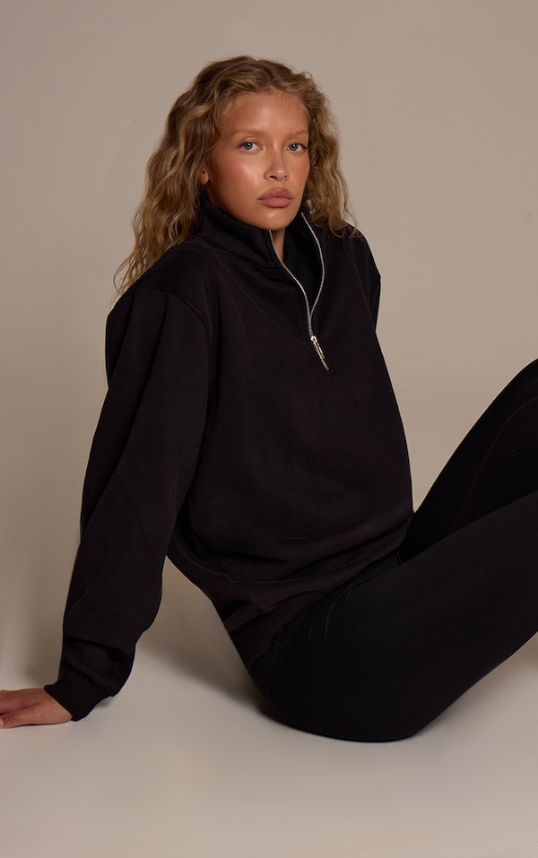 Sweat en coton polaire noir à quart de zip