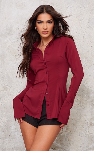 Chemise ajustée en mousseline de soie bordeaux