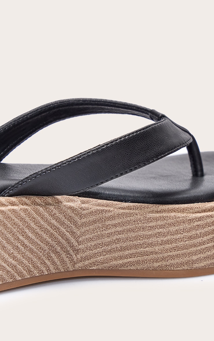 Black PU Toe Thong Round Toe Flatform Sandals image 4