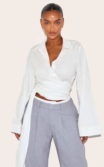 Shape Chemise cache-coeur blanche à détail noué et manches larges