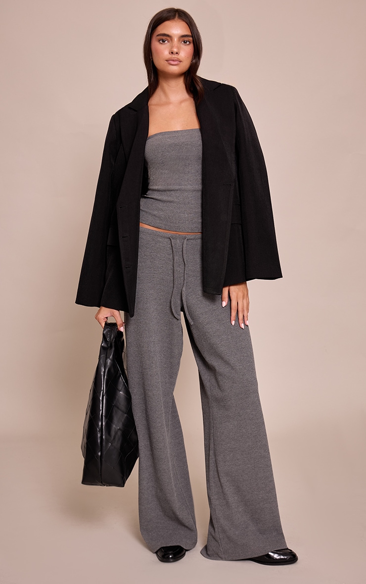 Charcoal Grey Drawstring Slouchy Wide Leg Pants image 1
