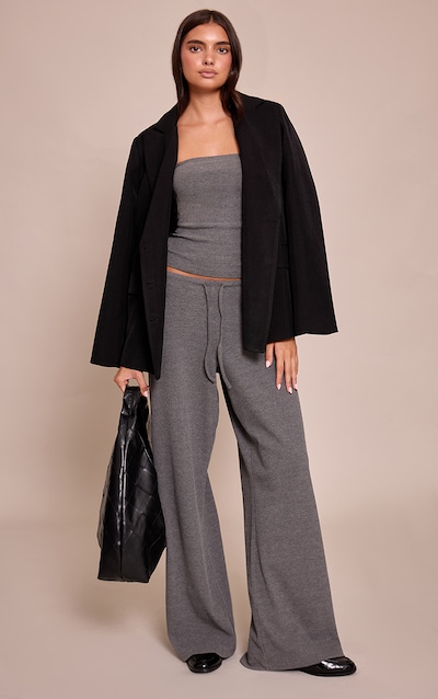 Charcoal Grey Drawstring Slouchy Wide Leg Pants