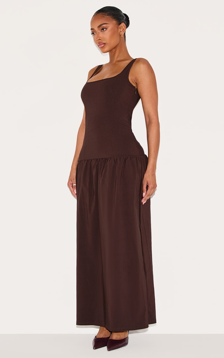 Shape Chocolate Stretch Woven Square Neck Dropped Hem Maxi Shift Dress image 3