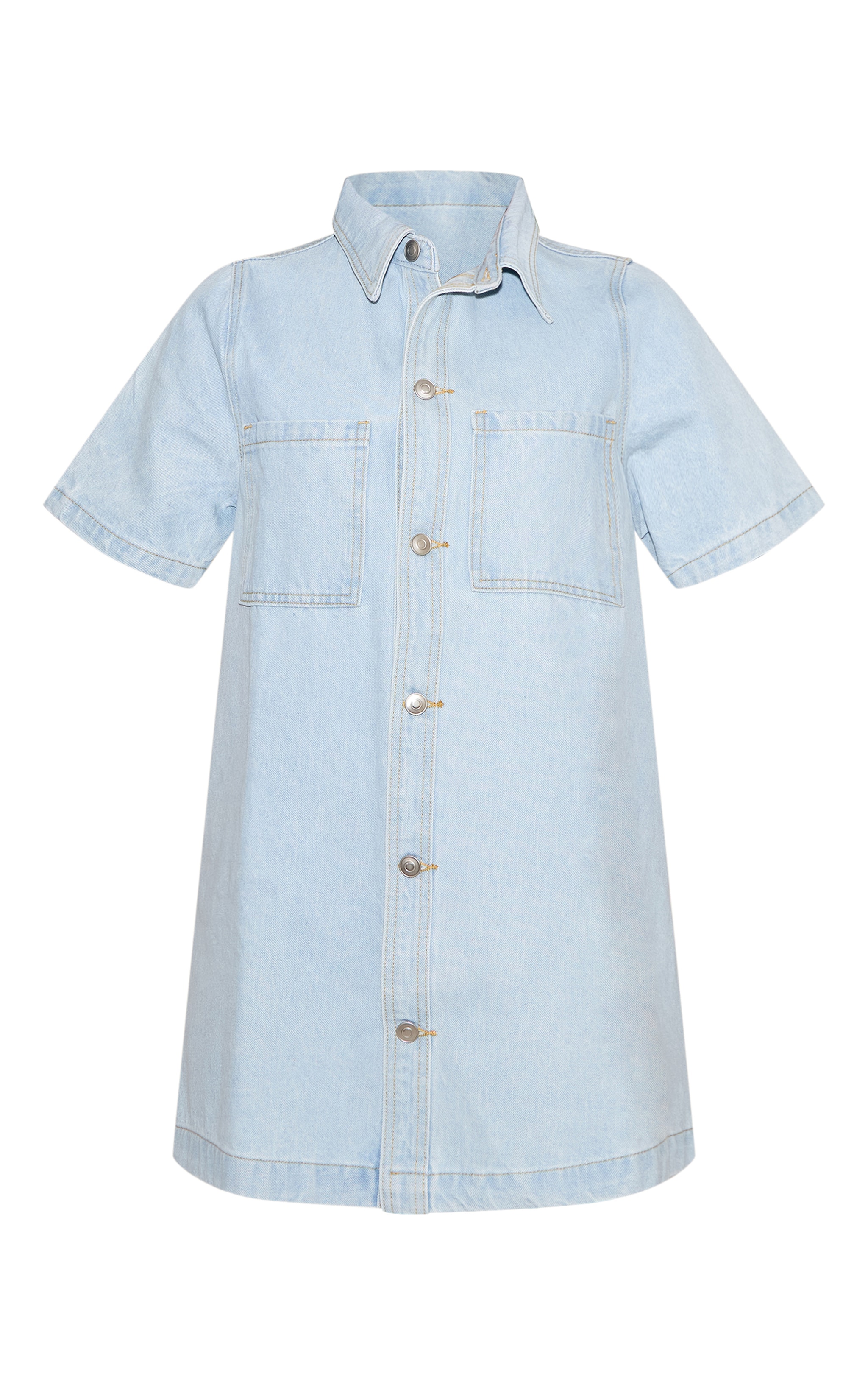 Light Blue Contrast Stitch Denim Shirt Dress image 5
