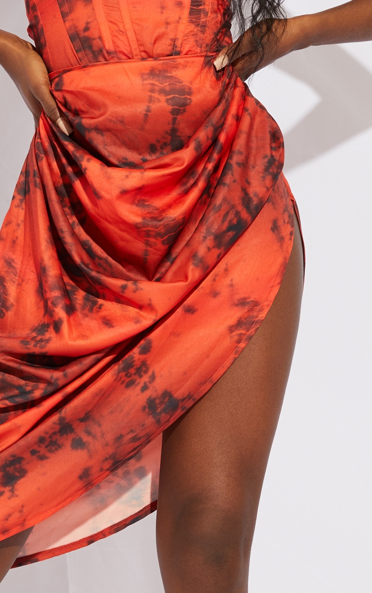 Tall Rust Tie Dye Ruched Side Midi Skirt image 4