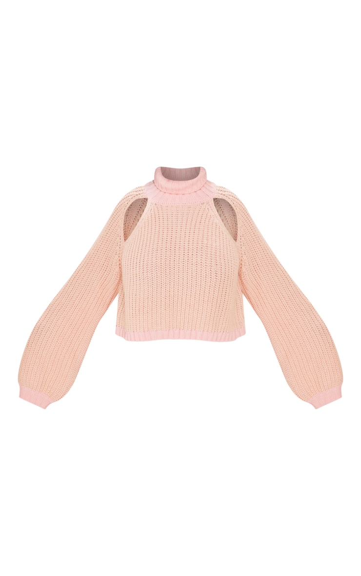 Plus Pink And Cream Knit Roll Neck Cut Out Cropped Sweater image 5