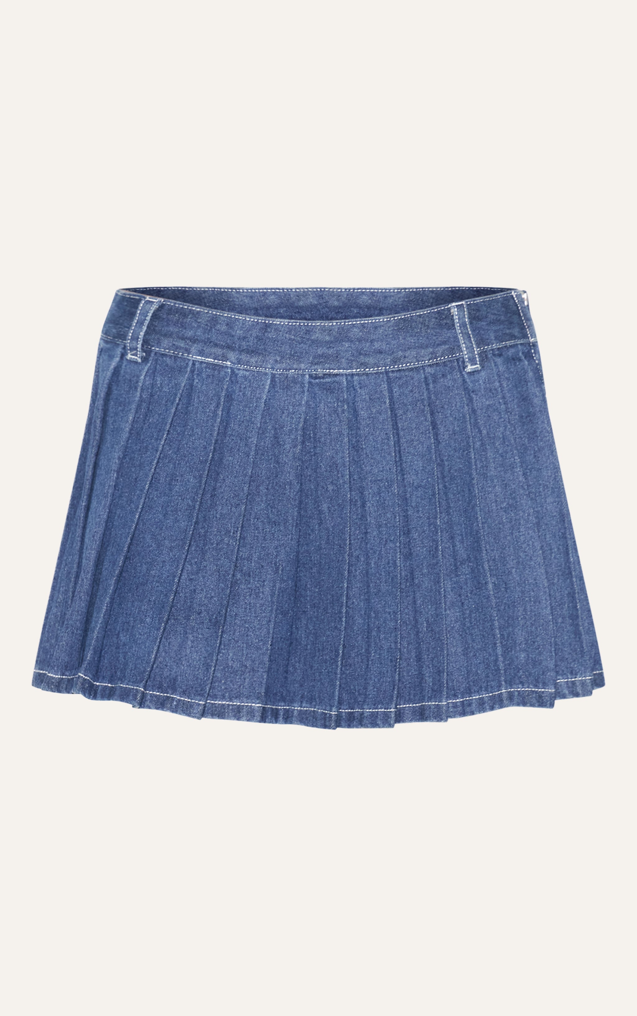 Mini-jupe en jean bleu foncé plissée à coutures contrastantes image 6