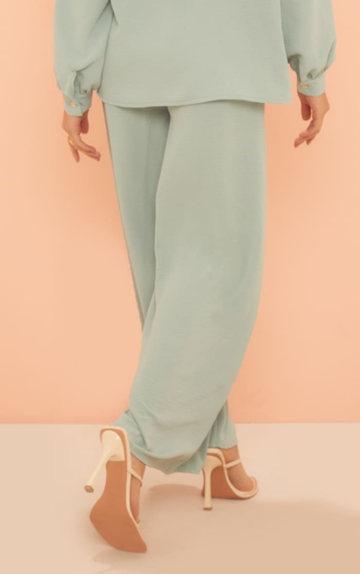 Sage Green Woven Wide Leg Elasticated Waist Pants image 3