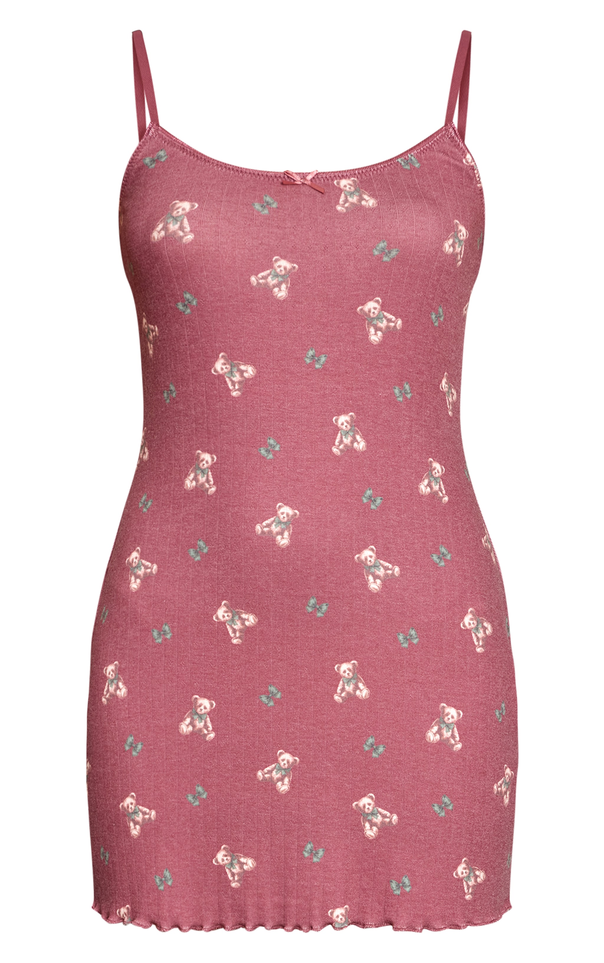 Red Teddy Bear Printed Pointelle Mini Pajama Dress image 5