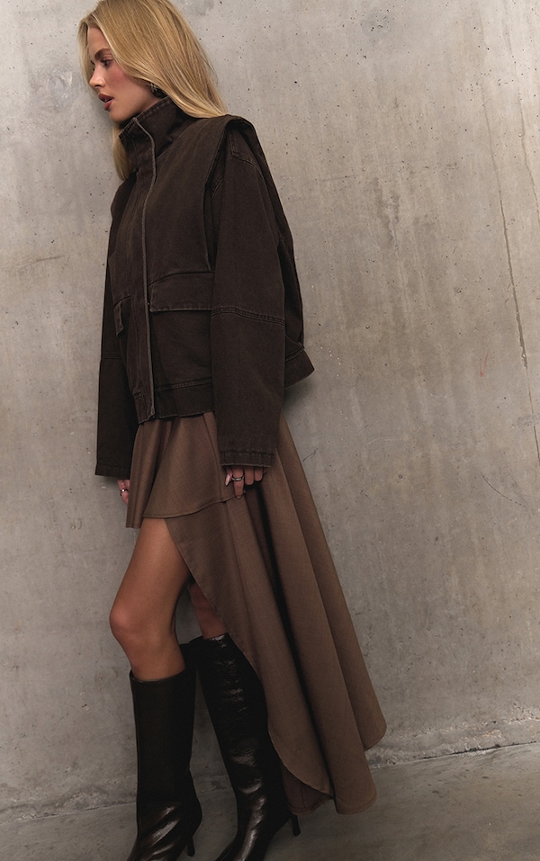 Mushroom Woven Layered Asymmetric Skirt