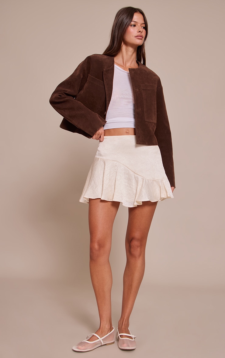 Cream Textured Satin Scalloped Edge Mini Skirt image 4