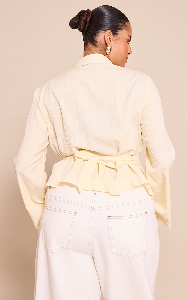 Plus Cream Textured Satin Tie Back Shirt image 2