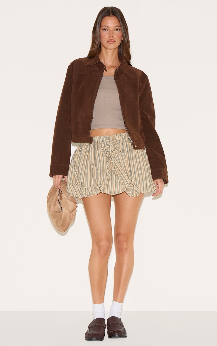 Stone Pinstripe Cotton Puffball Mini Skirt image 2