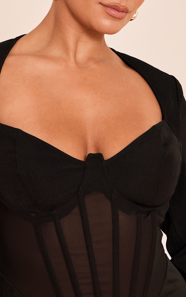 Shape Black Mesh Long Sleeve Corset Bodysuit image 4