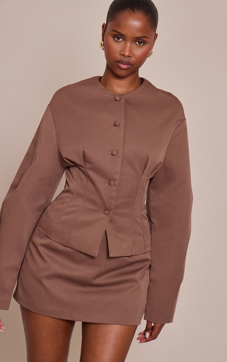 Chocolate Woven Balloon Sleeve Skort Romper image 4