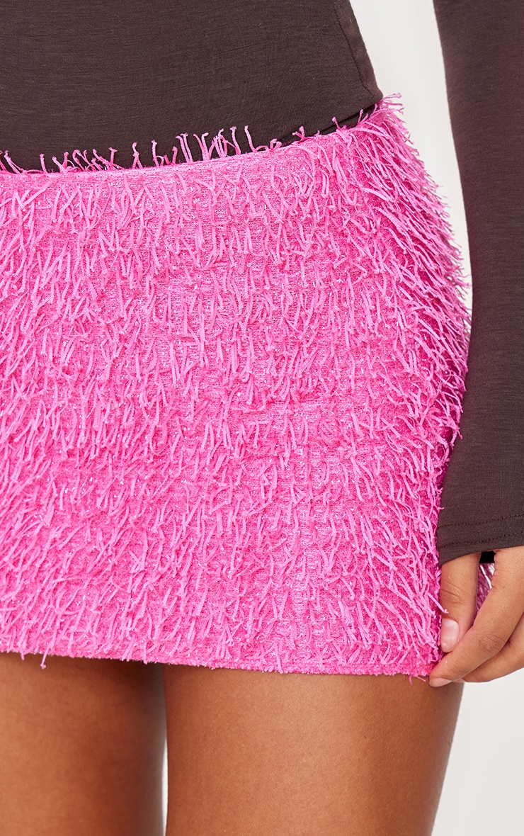 Hot Pink Eyelash Tinsel Detail Mini Skirt image 5