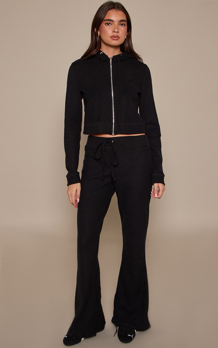 Black Brushed Waffle Rib Skinny Flare Trouser image 1