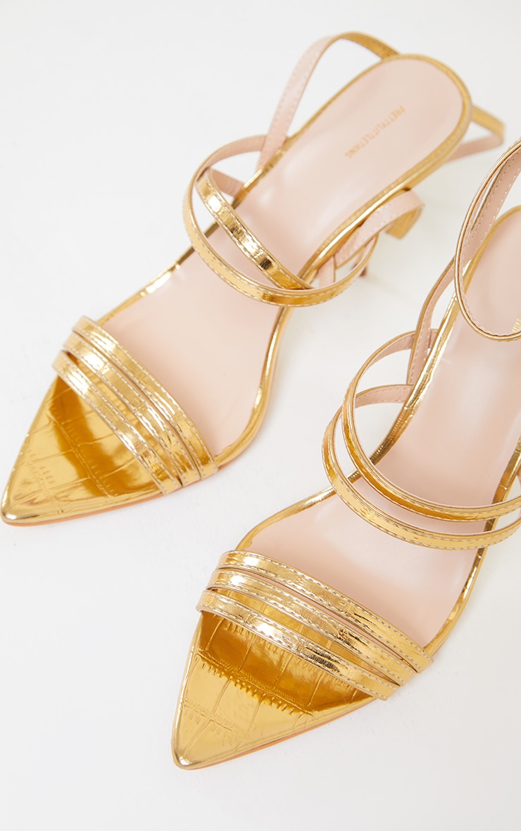 Gold Point Toe Pin Heels Double Strap Heels Sandals image 3