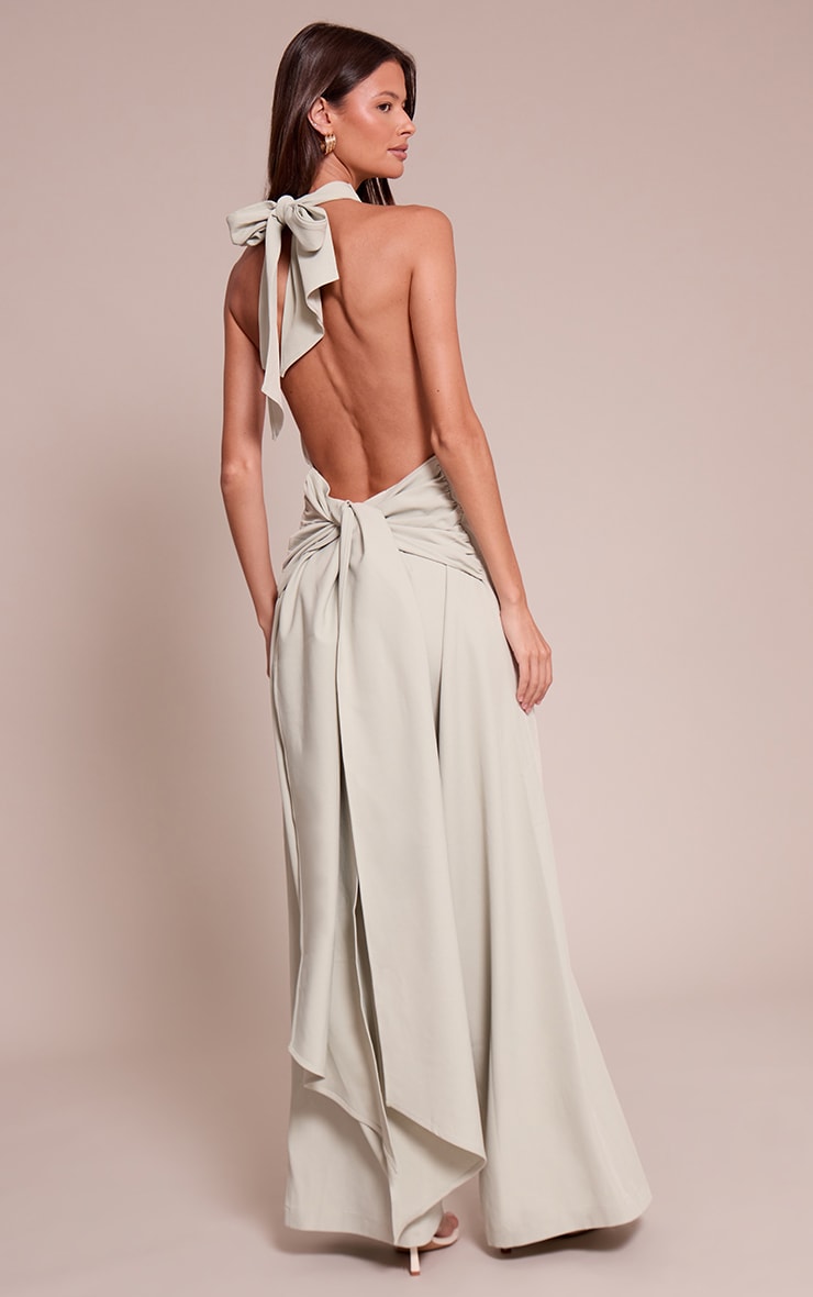 Mint Woven Halterneck Wrap Detail Wide Leg Jumpsuit image 2