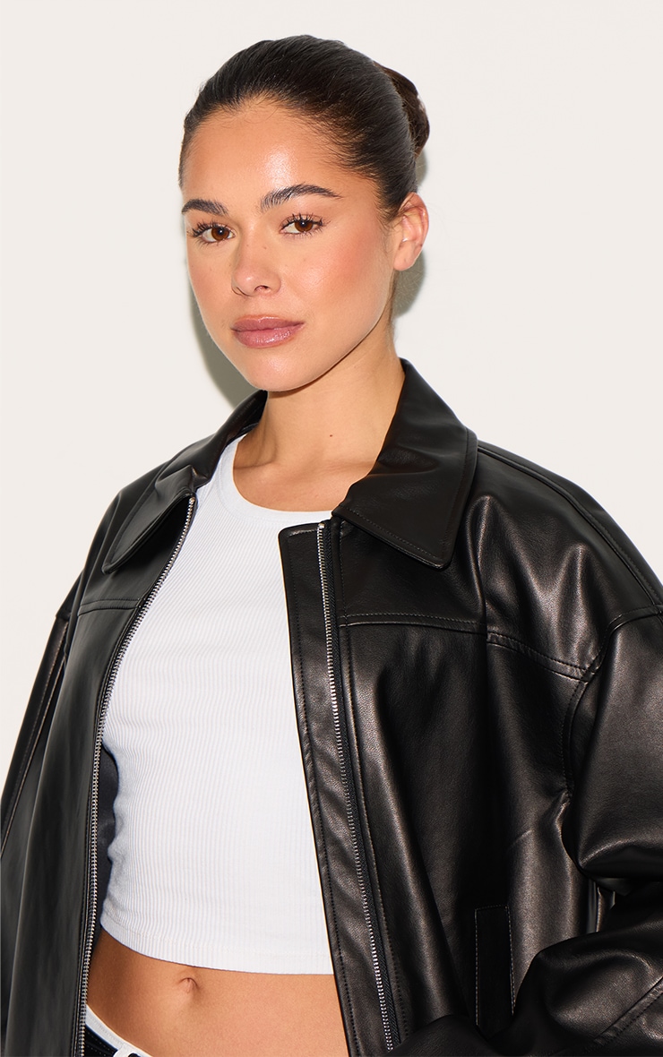 豪華 Black Zip Through Pu Jacket | Outerwear | PrettyLittleThing CA ジャケット・アウター