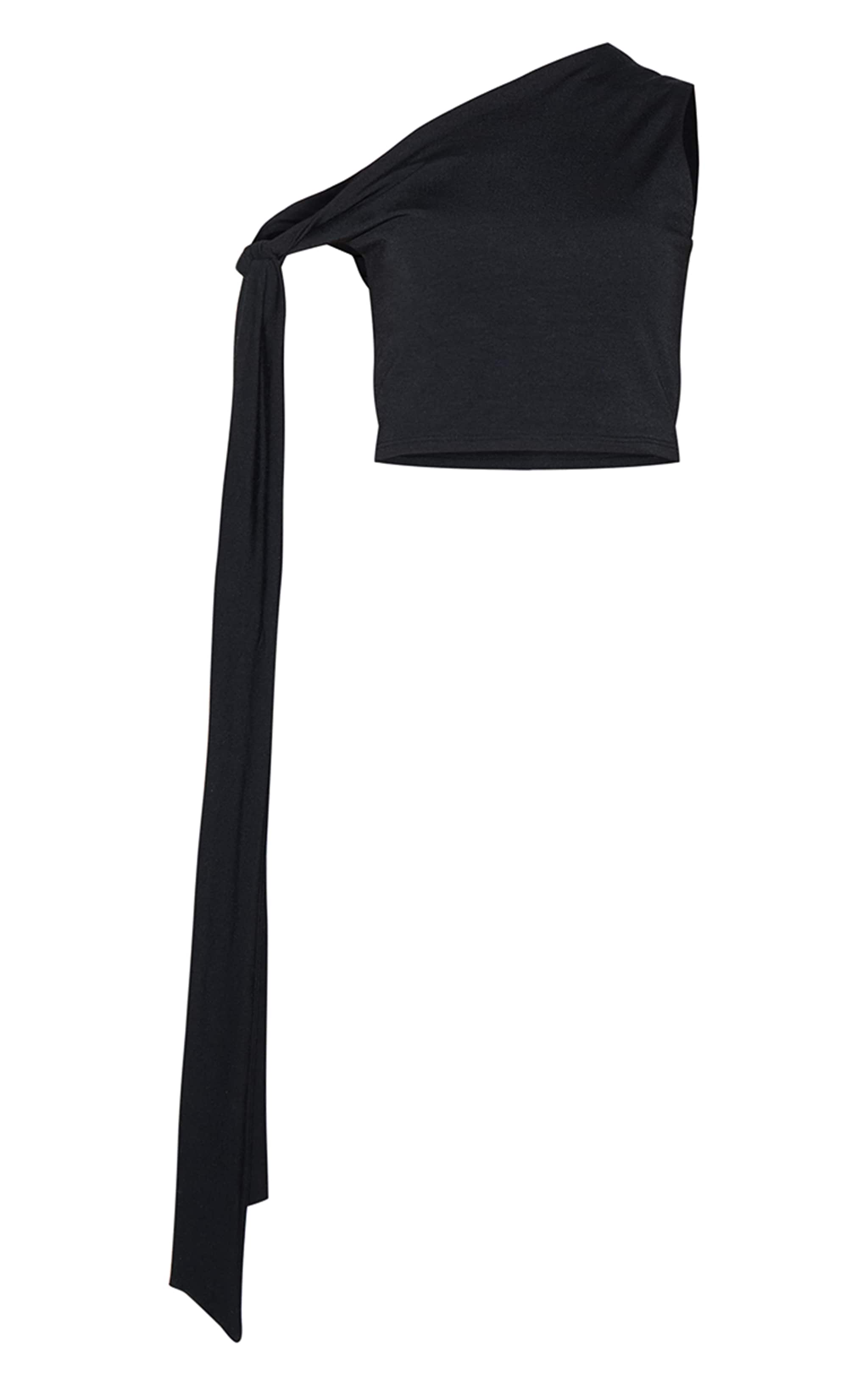 Petite Black Contour Jersey Tie Detail Crop Top image 5