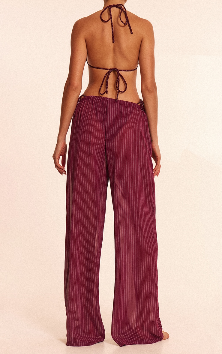 Burgundy Pinstripe Chiffon Beach Pants image 3