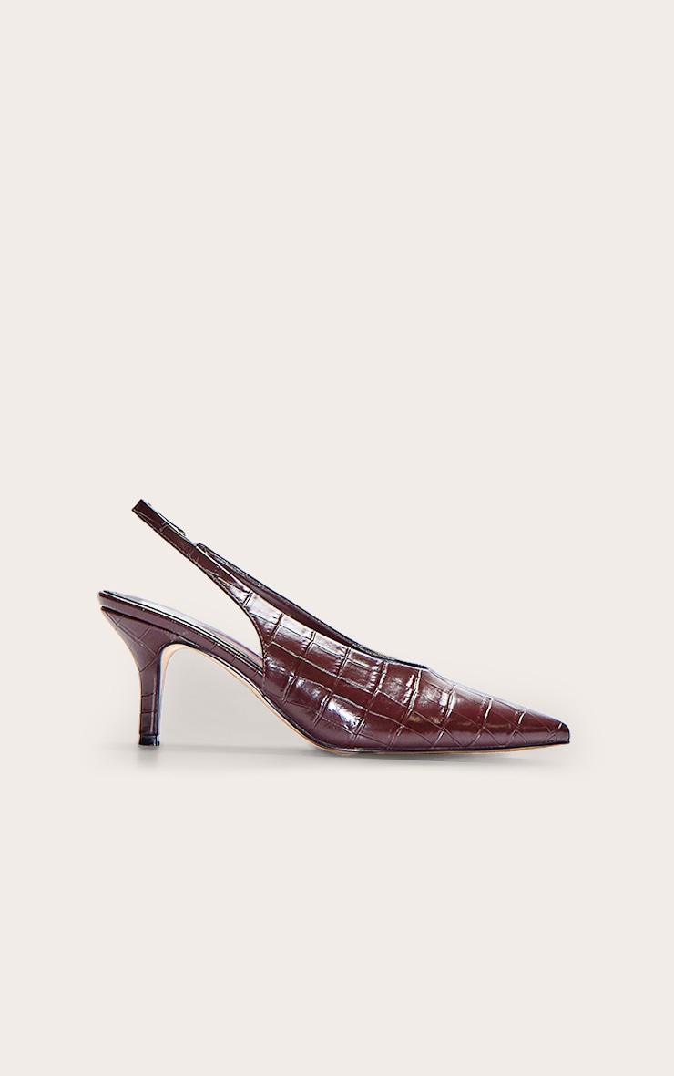 Chocolate Croc High Vamp Mid Heel Sling Back Courts image 2
