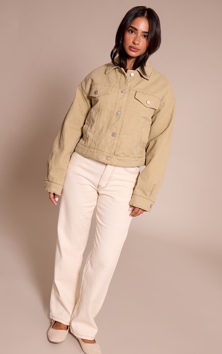 Petite Washed Green Quilted Tie Back Denim Jacket image 3