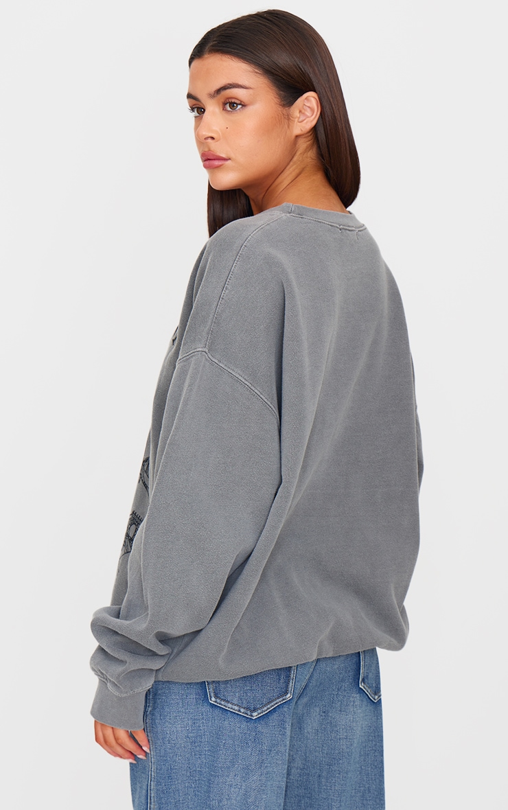 Charcoal Washed New York Map Printed Sweatshirt image 2