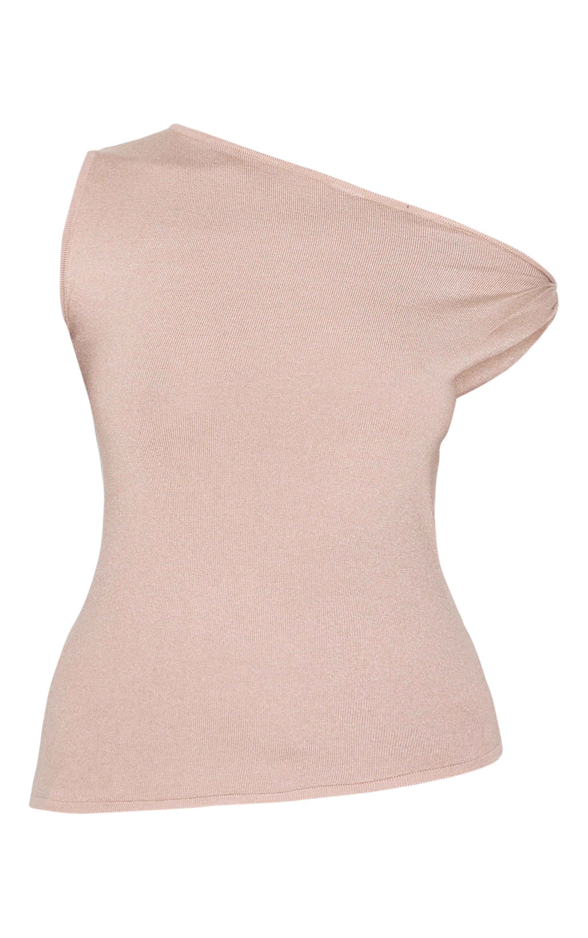 Débardeur basique asymétrique en maille tricot taupe à manche torsadée image 5