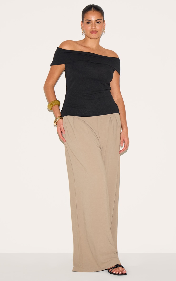 Plus Black Double Layer Burn Out Mesh Fold Over Bardot Top image 3