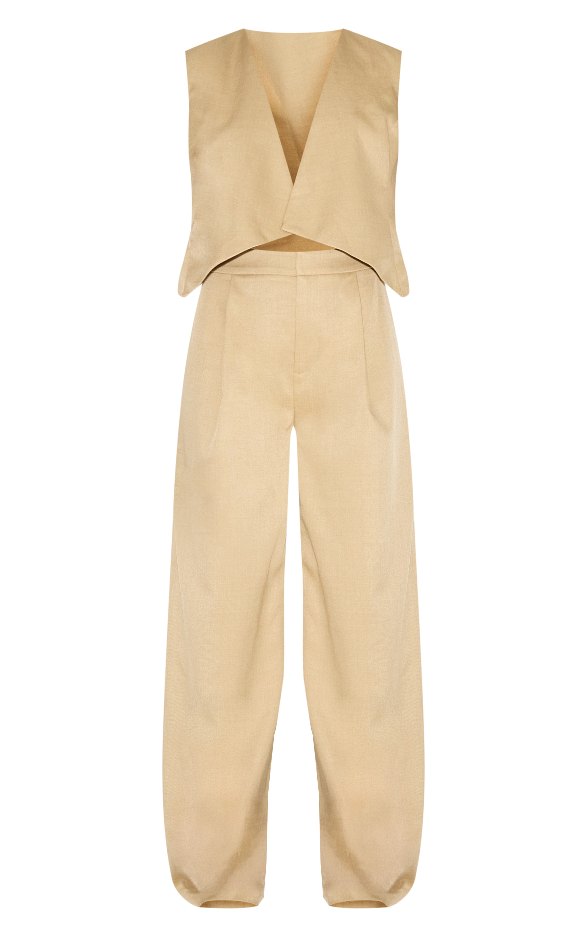 Camel Woven Tailored Asymmetric Vest Jumpsuit image 5