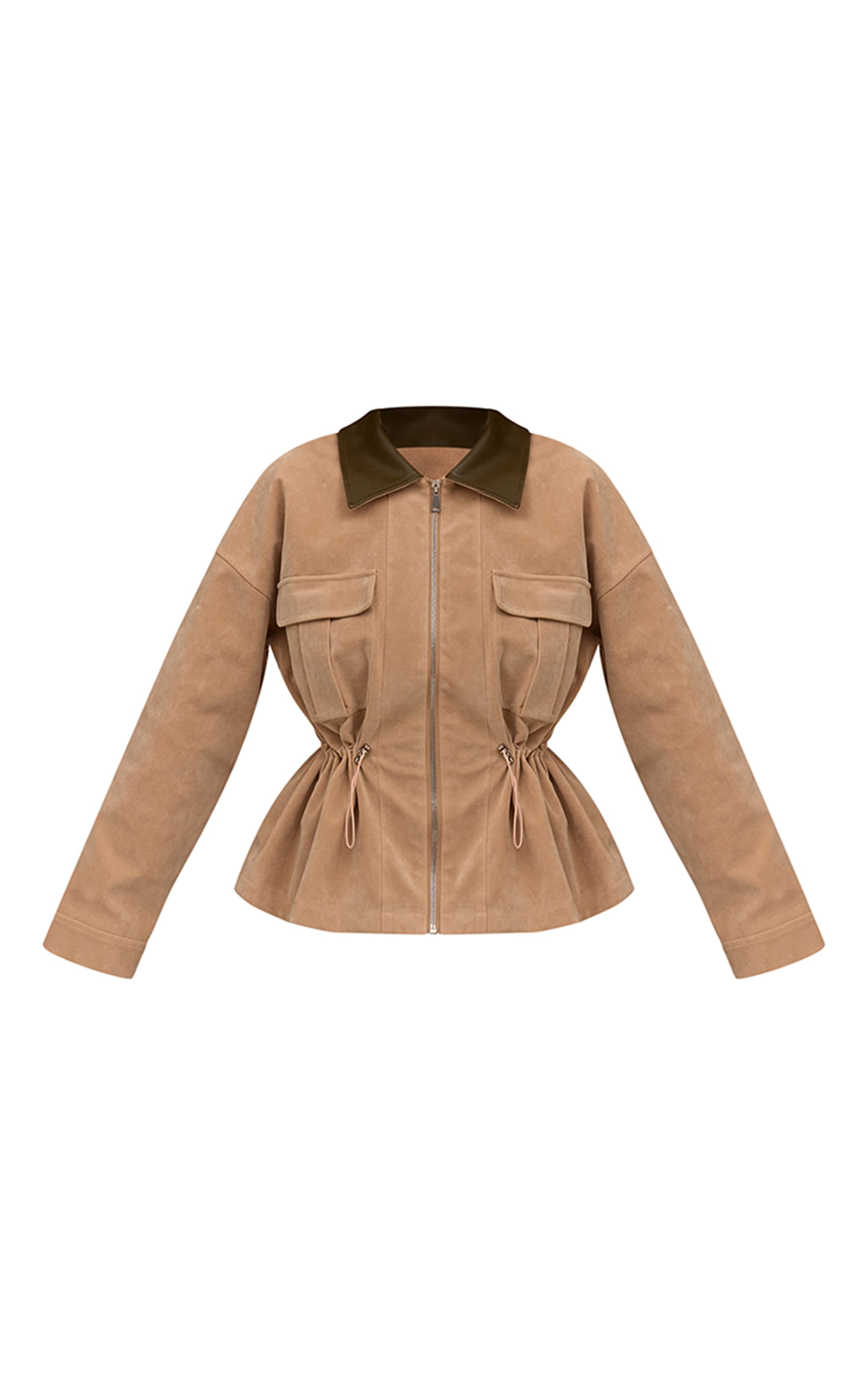 Veste en suédine sable à col contrastant et taille cintrée image 5