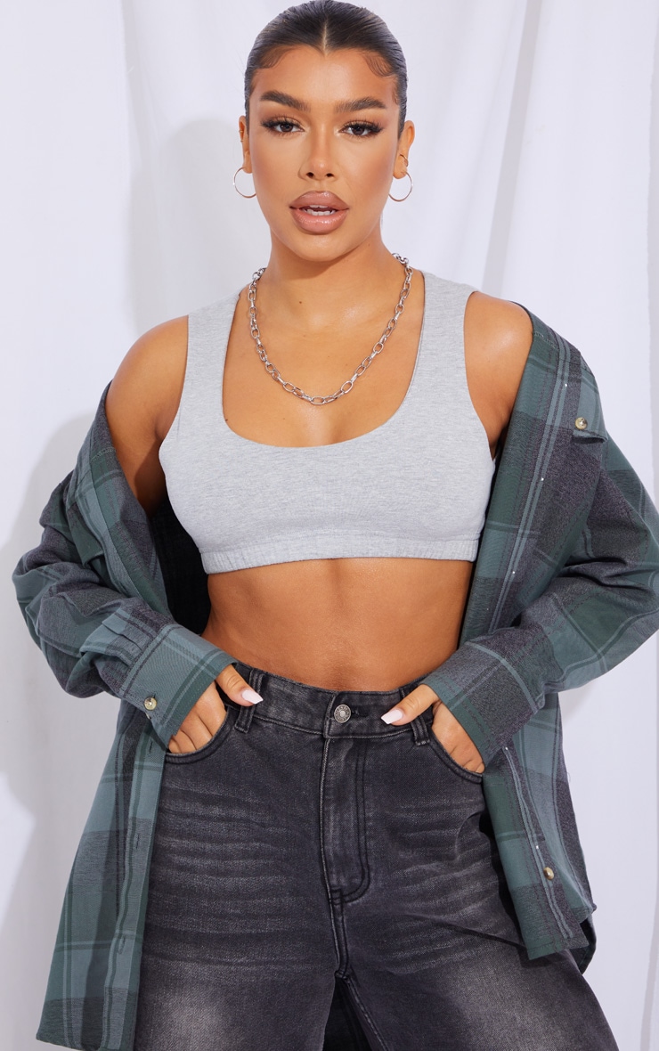 Crop top col rond gris en coton
