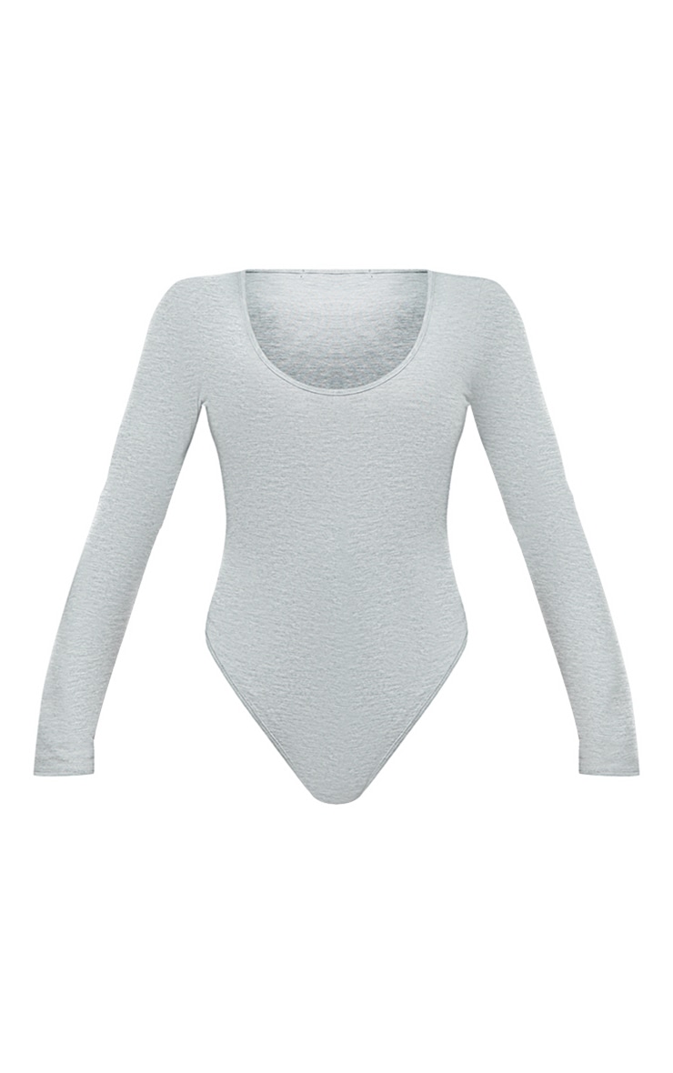 Ash Grey Cotton Panelled Scoop Neck Long Sleeve Bodysuit image 3